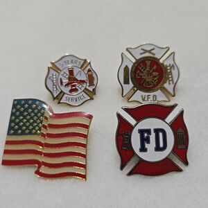 Firefighter and American Flag Pin Set